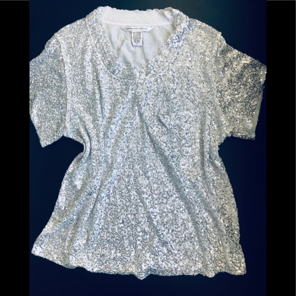 Diane Von Furstenberg silver sequin blouse